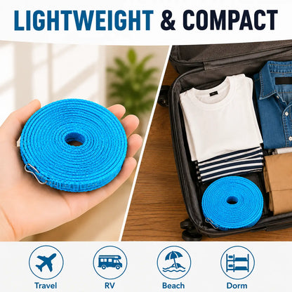 3 Roll Portable Clothesline – 196.85 Inch Adjustable Laundry Line, Windproof & Non-Slip