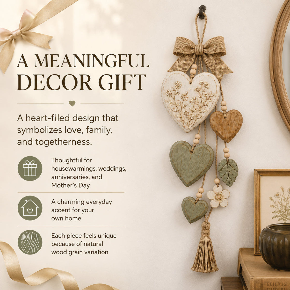 Rustic Heart & Wildflower Wall Hanging – Solid Wood Farmhouse Décor