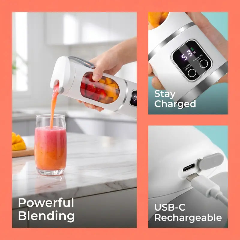 Portable 15.22 Oz USB Rechargeable Personal Blender with LED Display