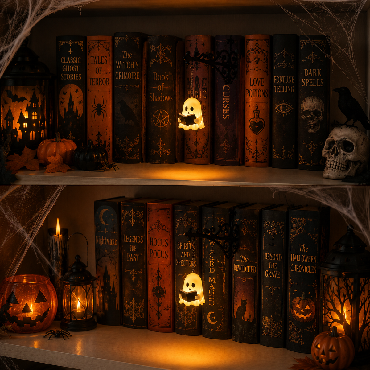 Ghost Bookshelf Lantern for Cozy Reading Corners