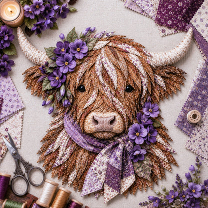 Birth Flower Highland Cow 3D Layered Fabric Art DIY Kit (Beginner-friendly) Buy 2 Free Shipping
