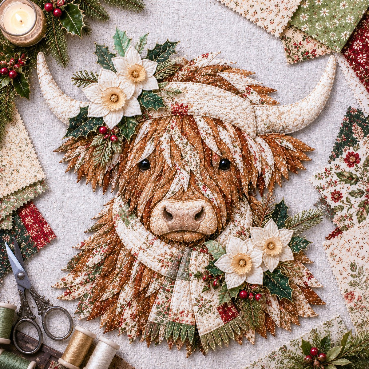 Birth Flower Highland Cow 3D Layered Fabric Art DIY Kit (Beginner-friendly) Buy 2 Free Shipping