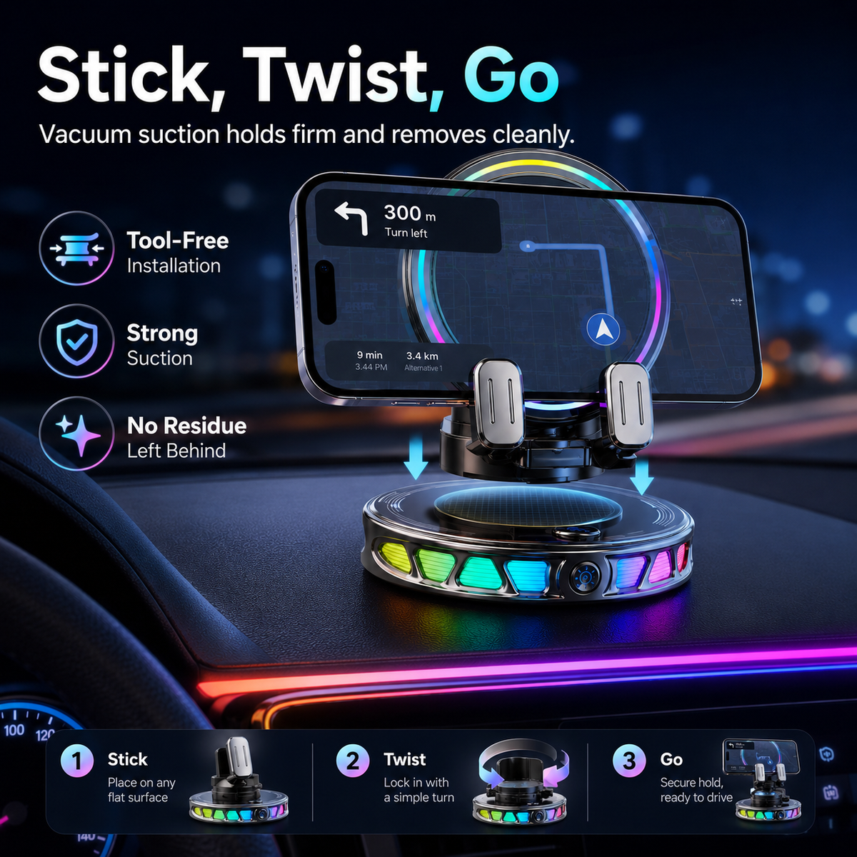RGB Smart Auto-Clamping Dashboard Car Phone Mount
