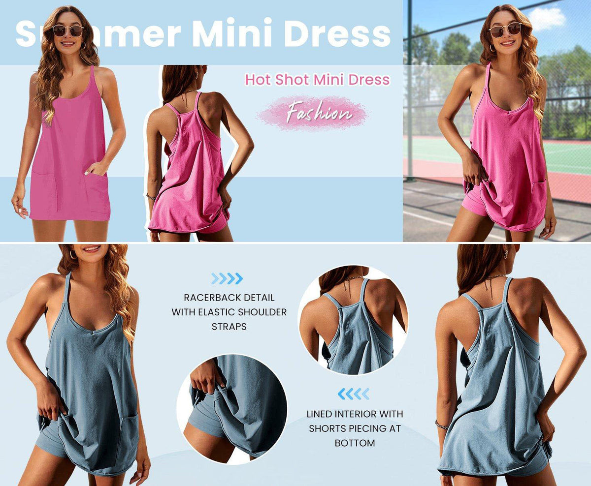 Women's Sleeveless Sports Dress - Athletic V-Neck Spaghetti Strap Mini Sundress