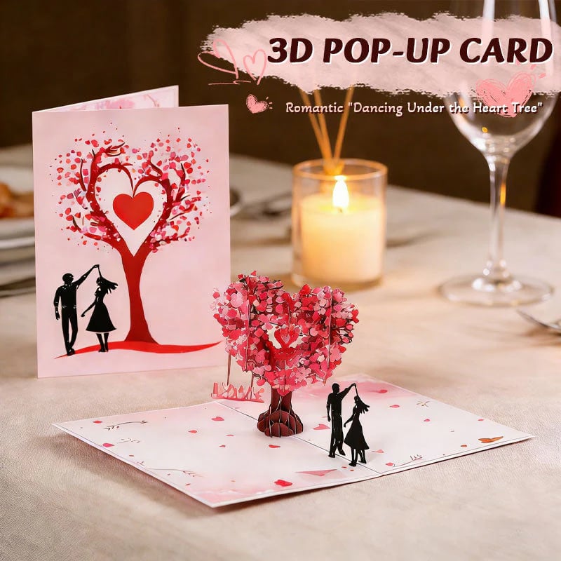 3D Pop-Up Anniversary Card - Romantic Love Tree & Hearts Design