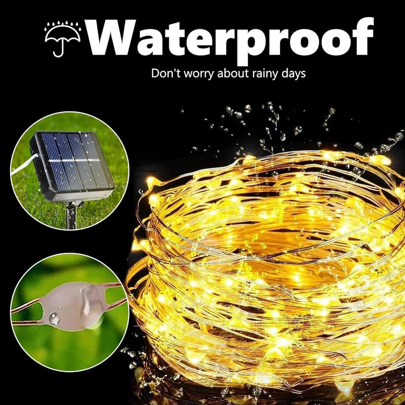 Solar Powered Flexible LED String Lights — 8 Modes, Auto On/Off, IP65 Waterproof