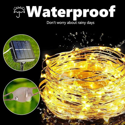 Solar Powered Flexible LED String Lights — 8 Modes, Auto On/Off, IP65 Waterproof