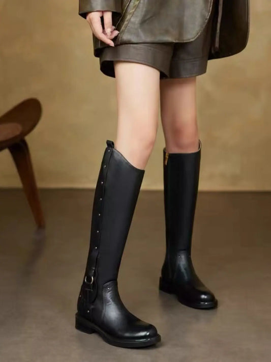 Women's Vintage Boots – Round Toe, Low Heel, Zip