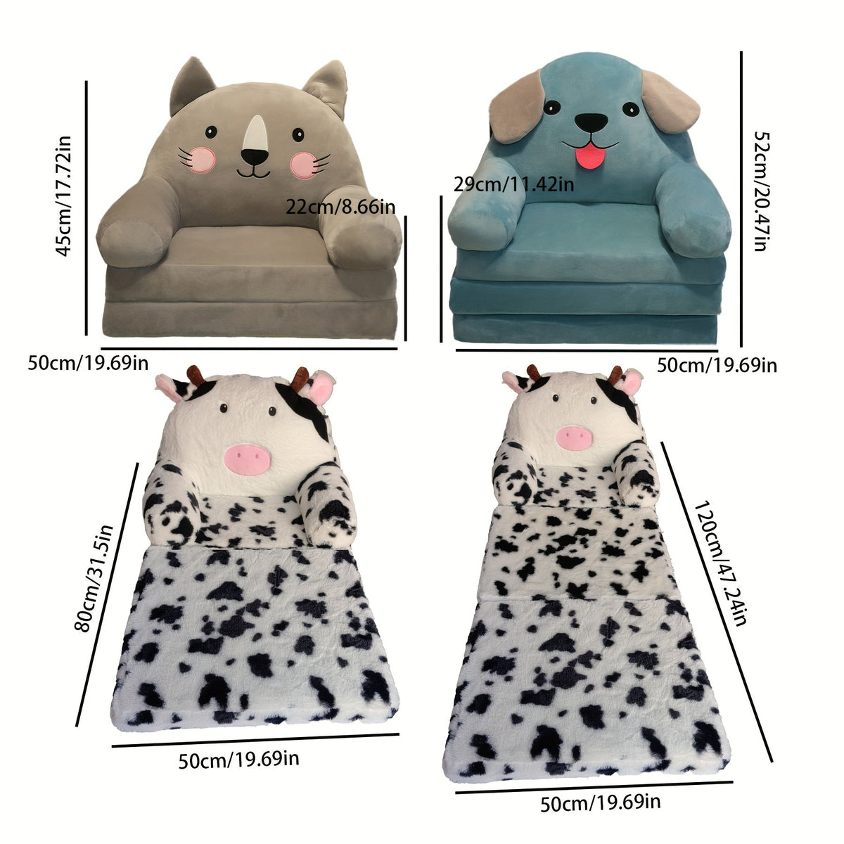 EleganceChild Plush Folding Sofa Bed | Convertible and Washable Chair, Ideal for the Bedroom and Playroom