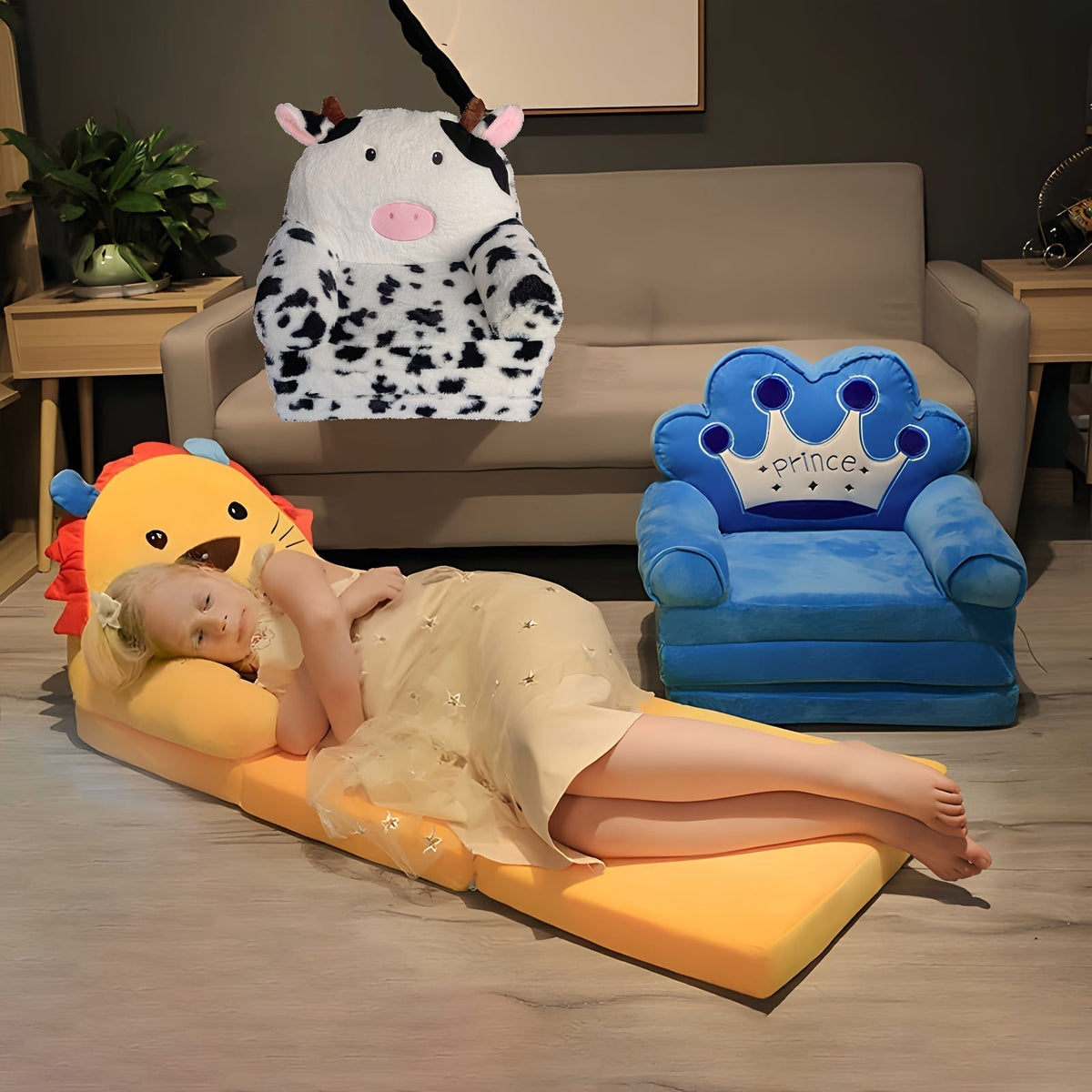 EleganceChild Plush Folding Sofa Bed | Convertible and Washable Chair, Ideal for the Bedroom and Playroom