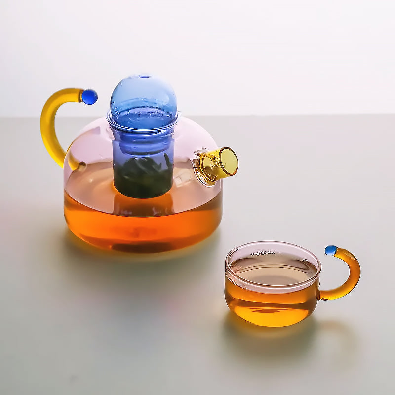 Elegant borosilicate tea set with unique design and vibrant colors – dishwasher safe, cup 80 ml, teapot 400 ml