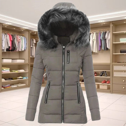 Elegant Long Sleeve Coat with Fur Collar