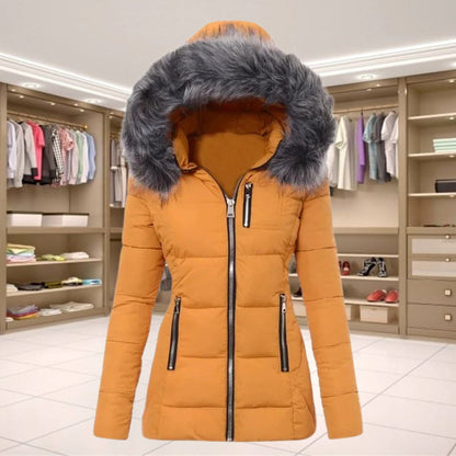 Elegant Long Sleeve Coat with Fur Collar