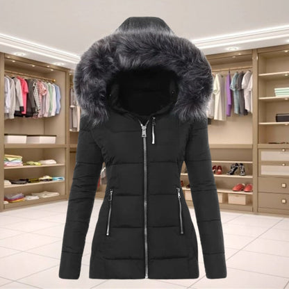 Elegant Long Sleeve Coat with Fur Collar
