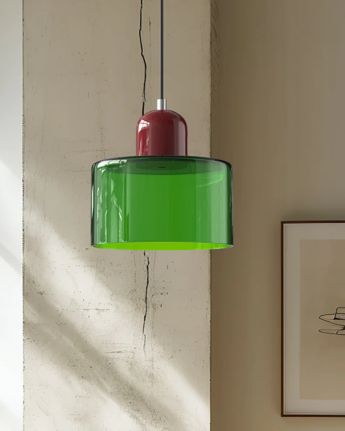 Sculptural Pendant Light Fixture with Soft Glass Shade