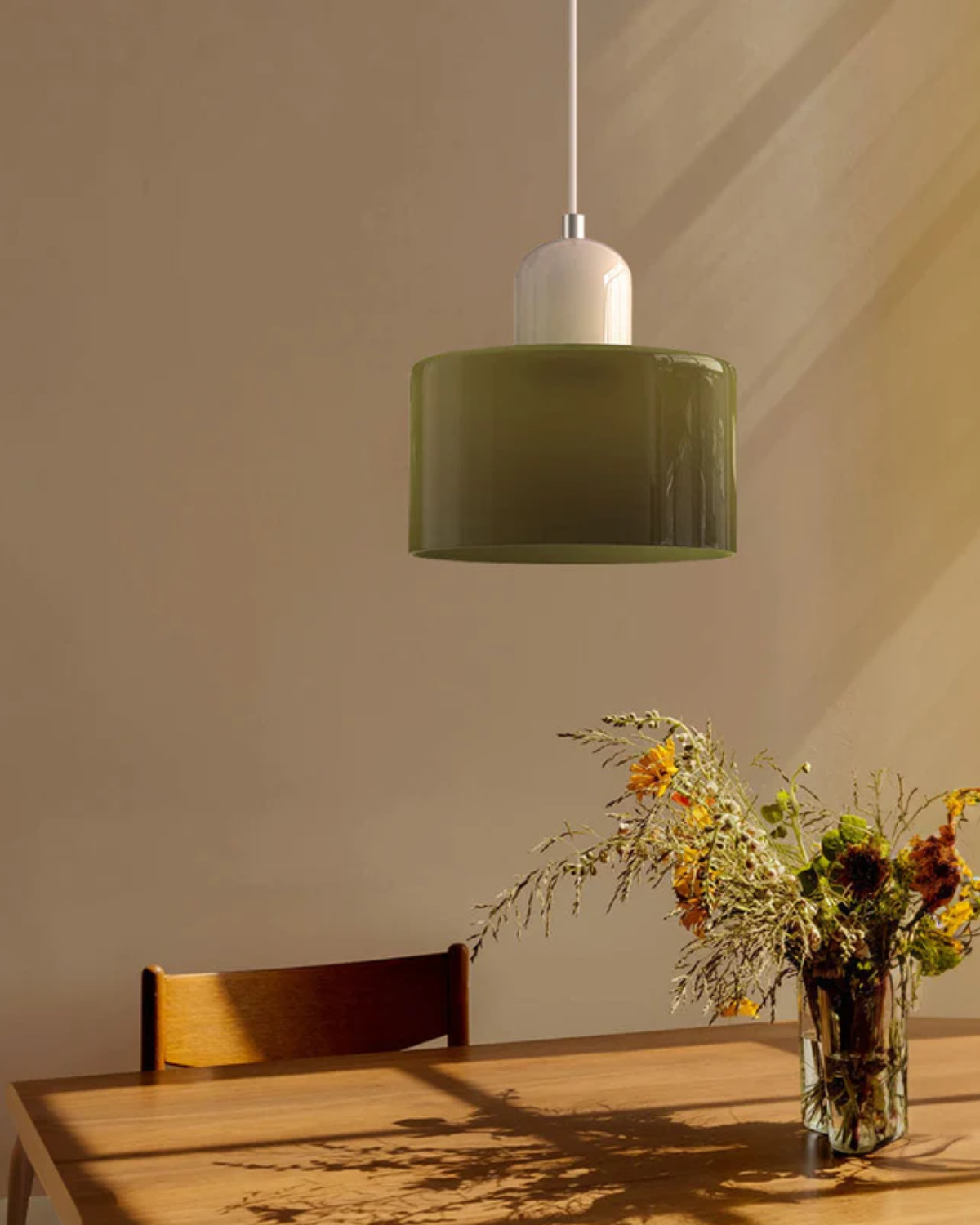 Sculptural Pendant Light Fixture with Soft Glass Shade