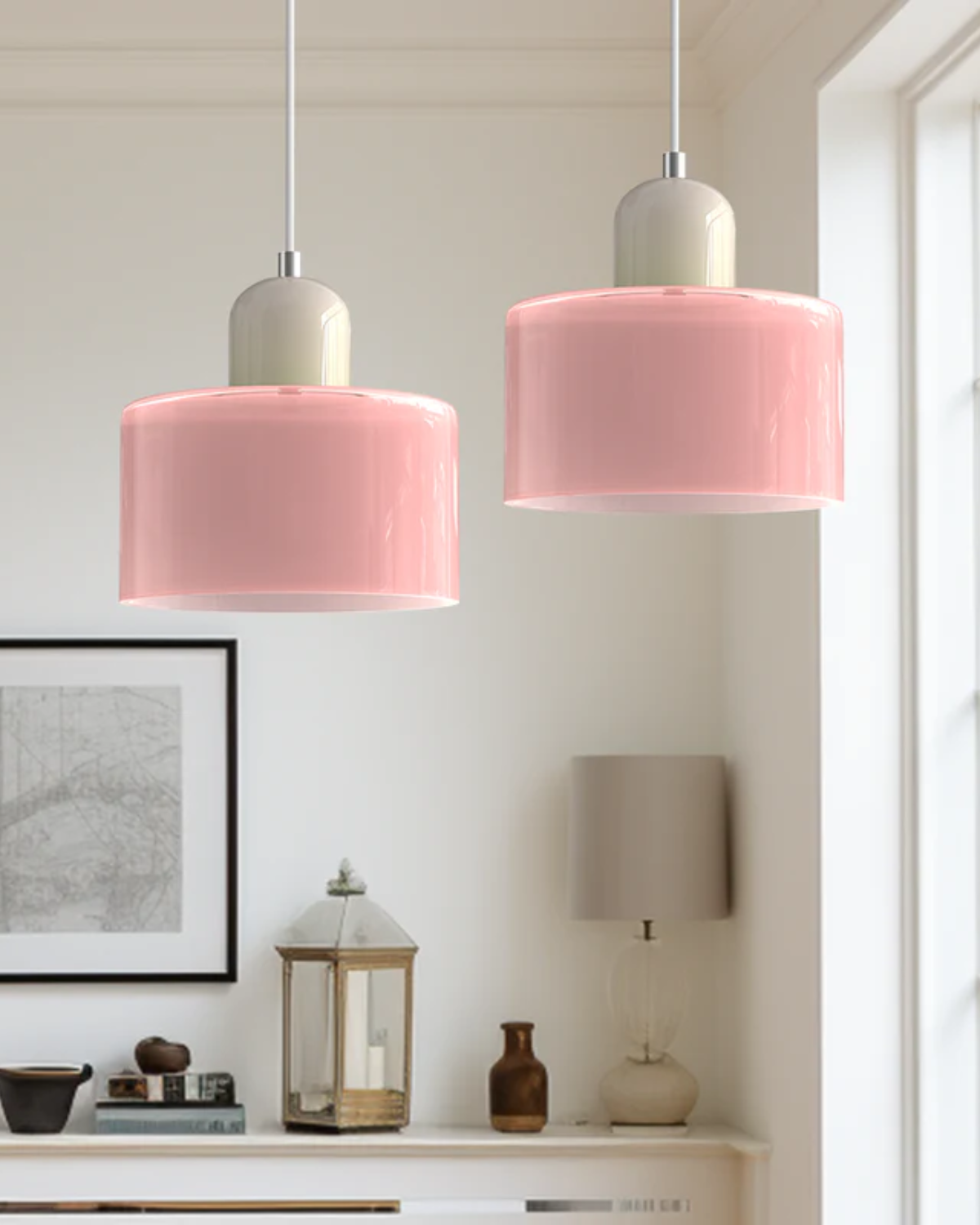 Sculptural Pendant Light Fixture with Soft Glass Shade