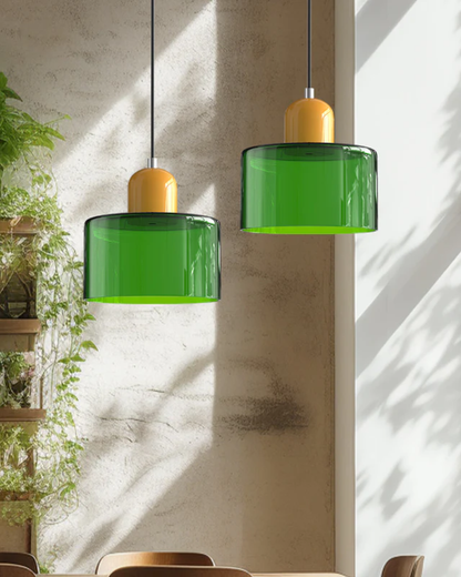 Sculptural Pendant Light Fixture with Soft Glass Shade