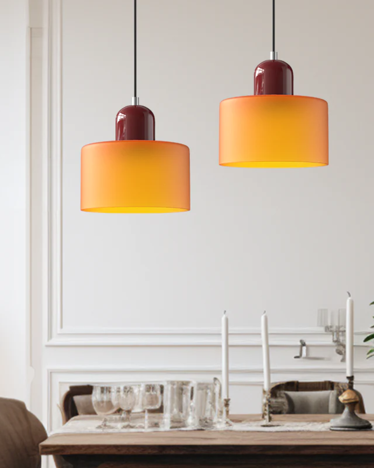 Sculptural Pendant Light Fixture with Soft Glass Shade