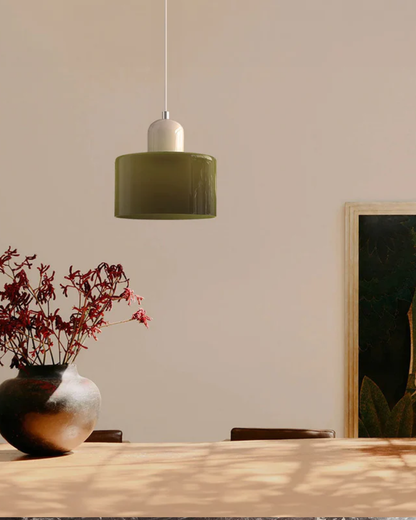 Sculptural Pendant Light Fixture with Soft Glass Shade