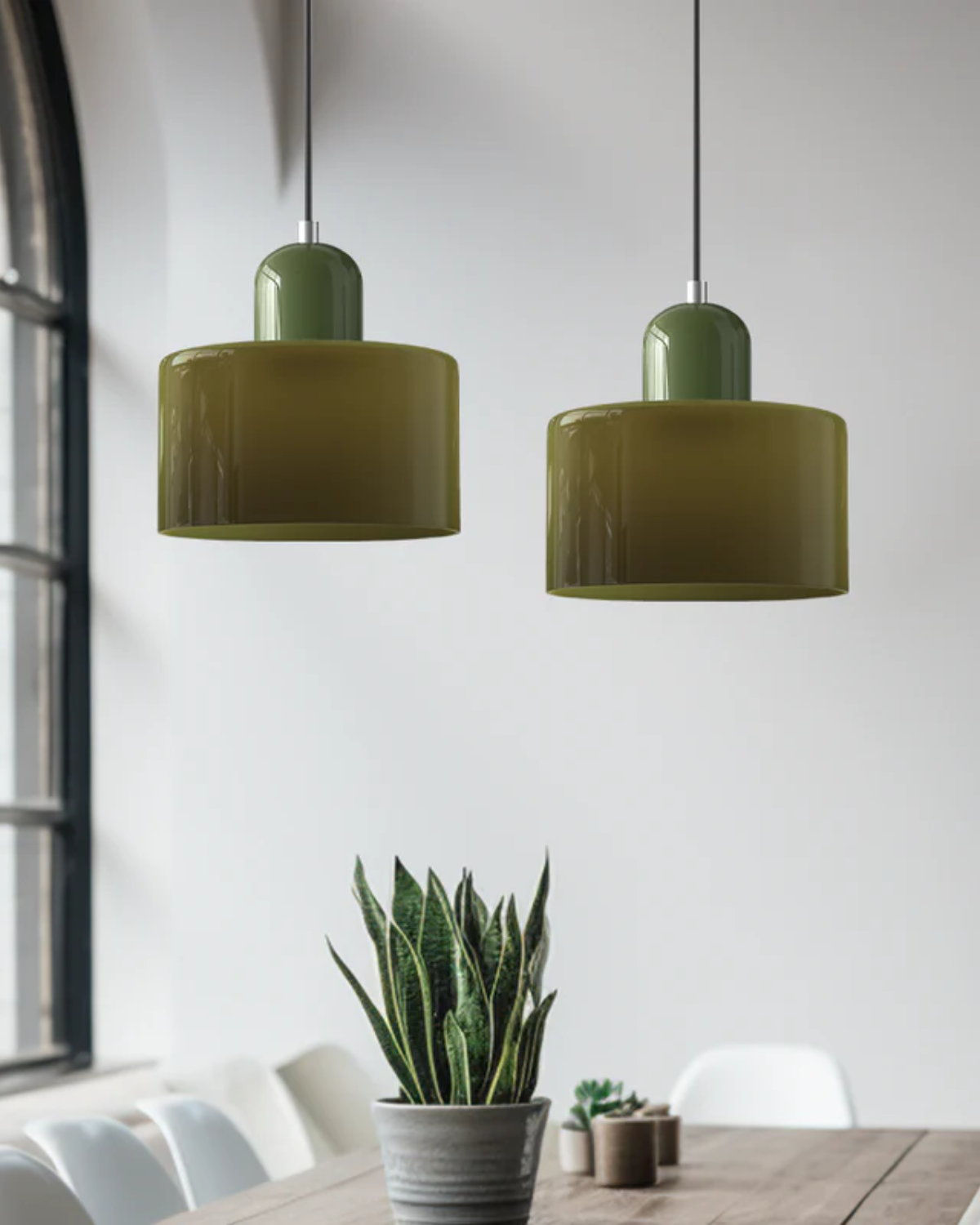 Sculptural Pendant Light Fixture with Soft Glass Shade