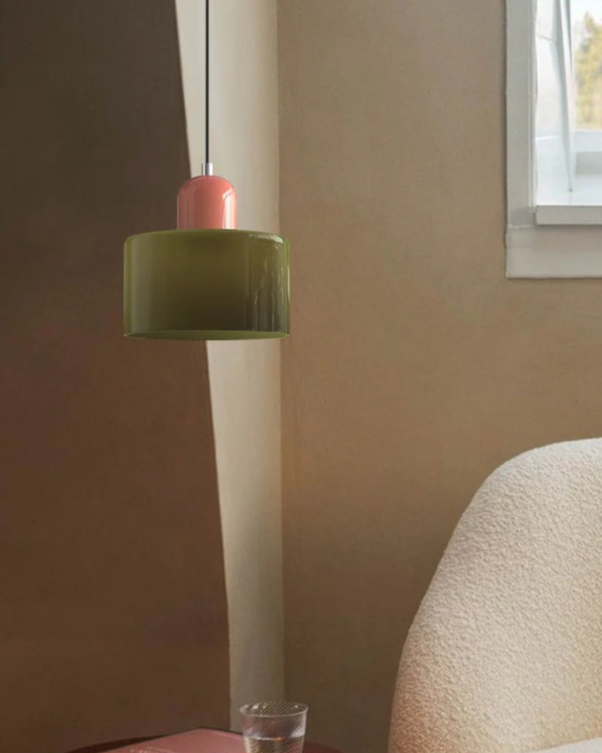Sculptural Pendant Light Fixture with Soft Glass Shade
