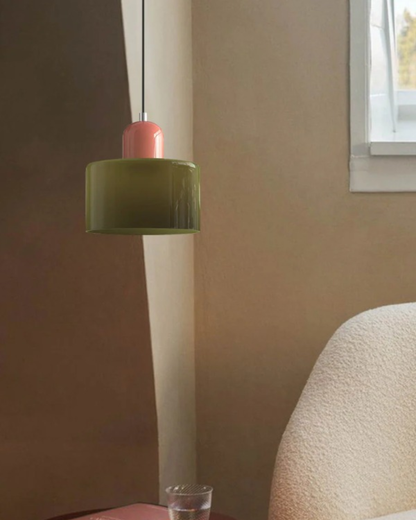 Sculptural Pendant Light Fixture with Soft Glass Shade