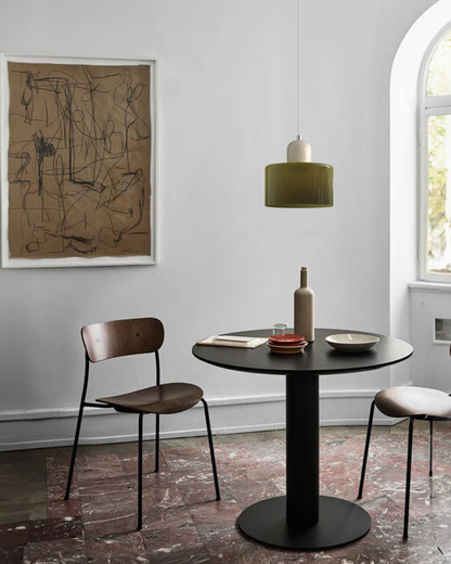 Sculptural Pendant Light Fixture with Soft Glass Shade