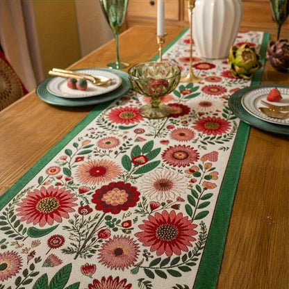 Embroidered Table Runner with Tassels and Floral Design