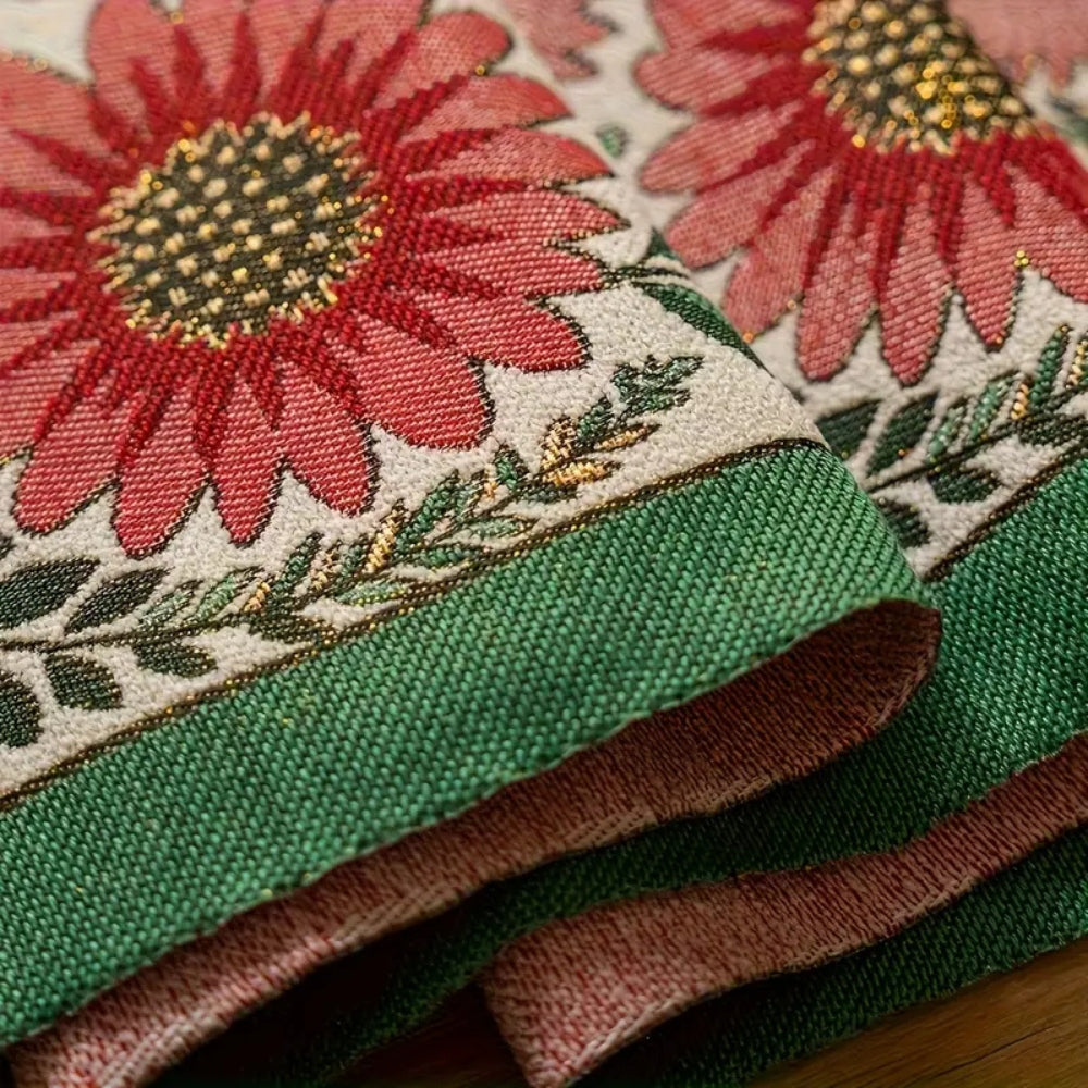 Embroidered Table Runner with Tassels and Floral Design