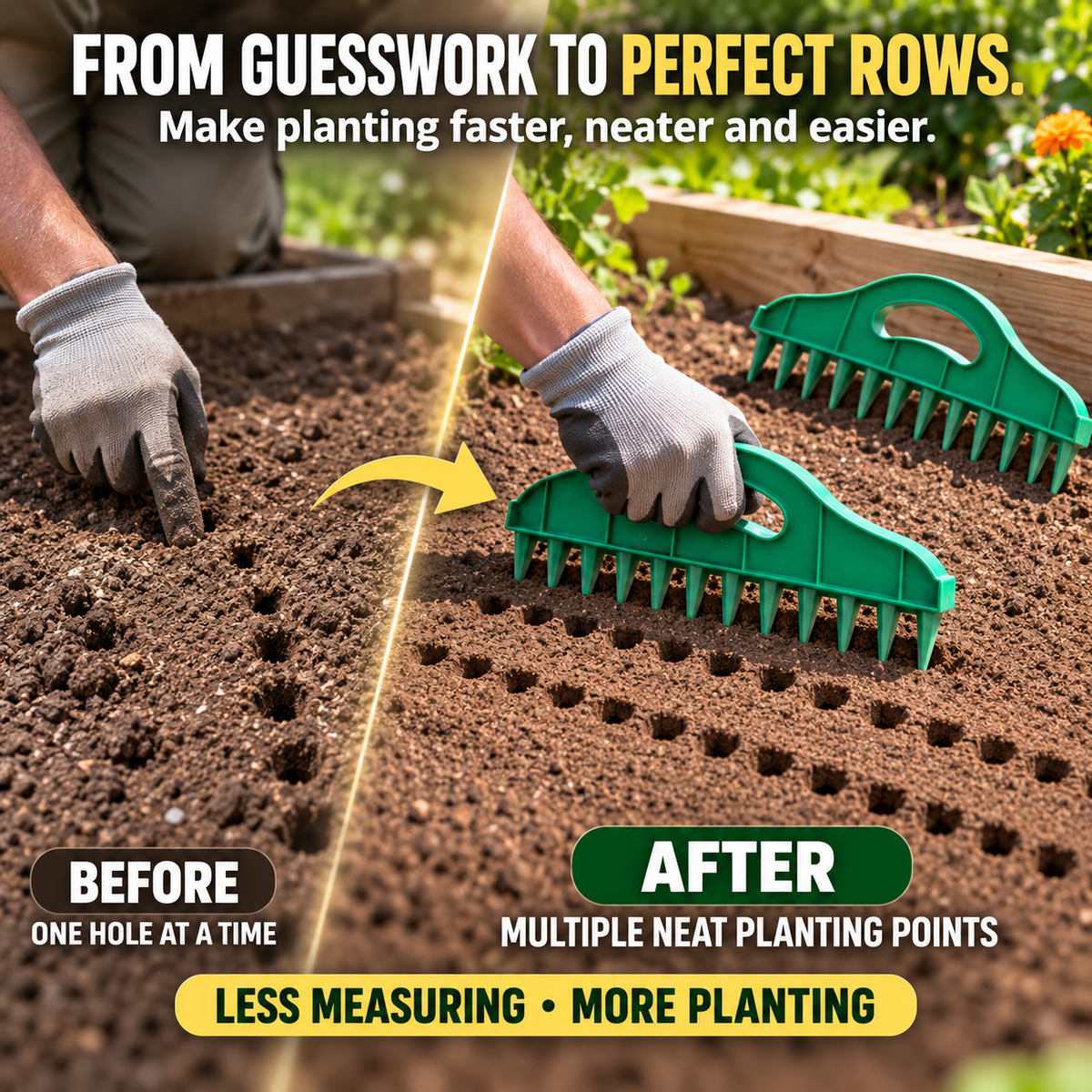 2-Pack Garden Seed Spacing Tool – Multi-Row Soil Dibbler & Furrow Maker