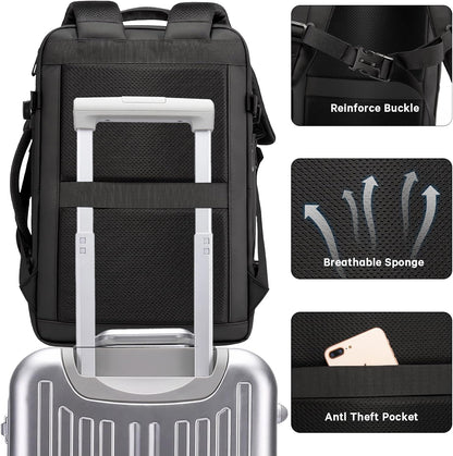 Expandable 26–45L Waterproof Travel Backpack with Laptop Sleeve & Duffle Carry