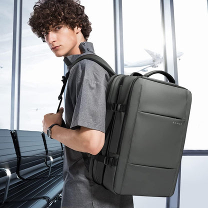 Expandable 26–45L Waterproof Travel Backpack with Laptop Sleeve & Duffle Carry