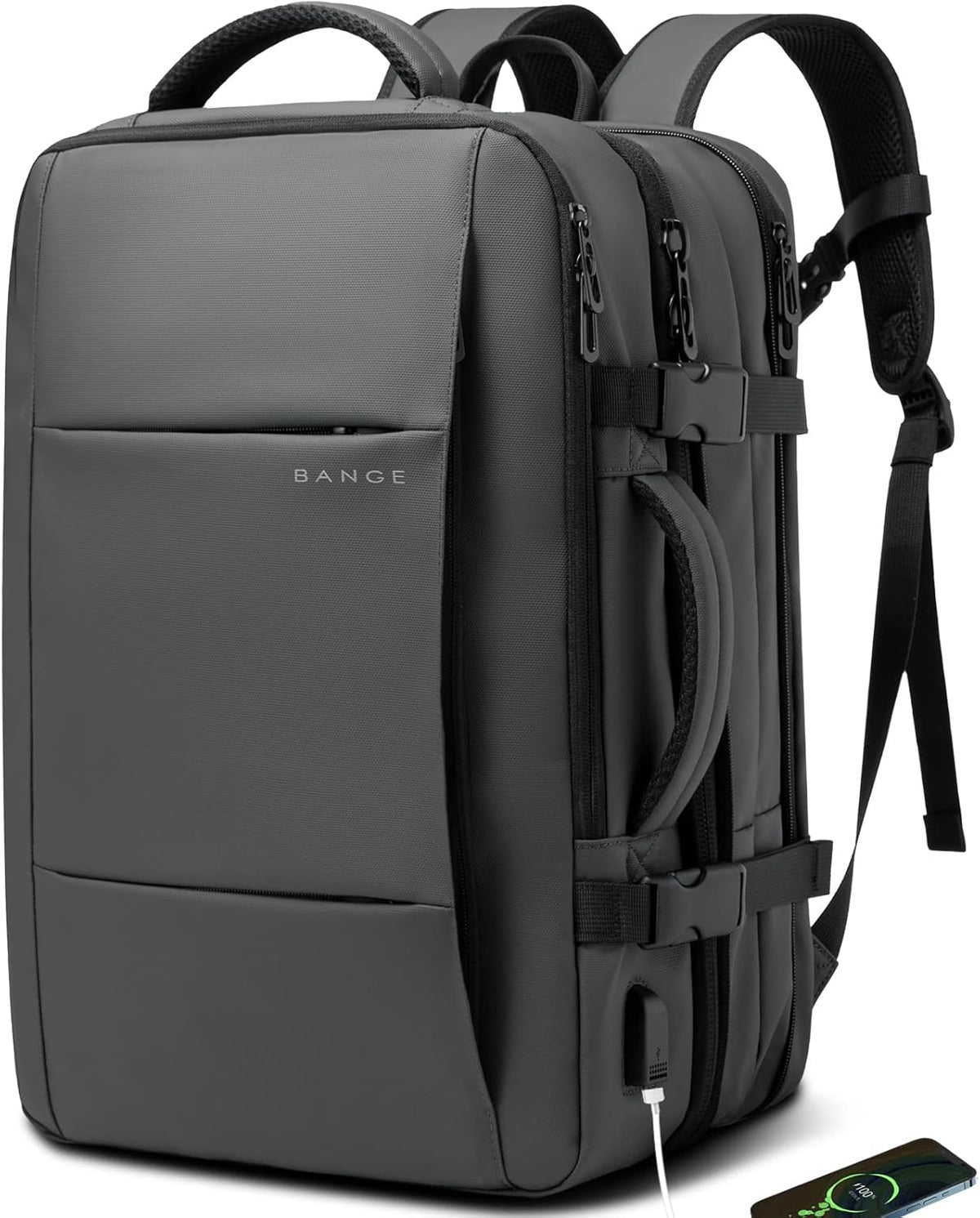 Expandable 26–45L Waterproof Travel Backpack with Laptop Sleeve & Duffle Carry