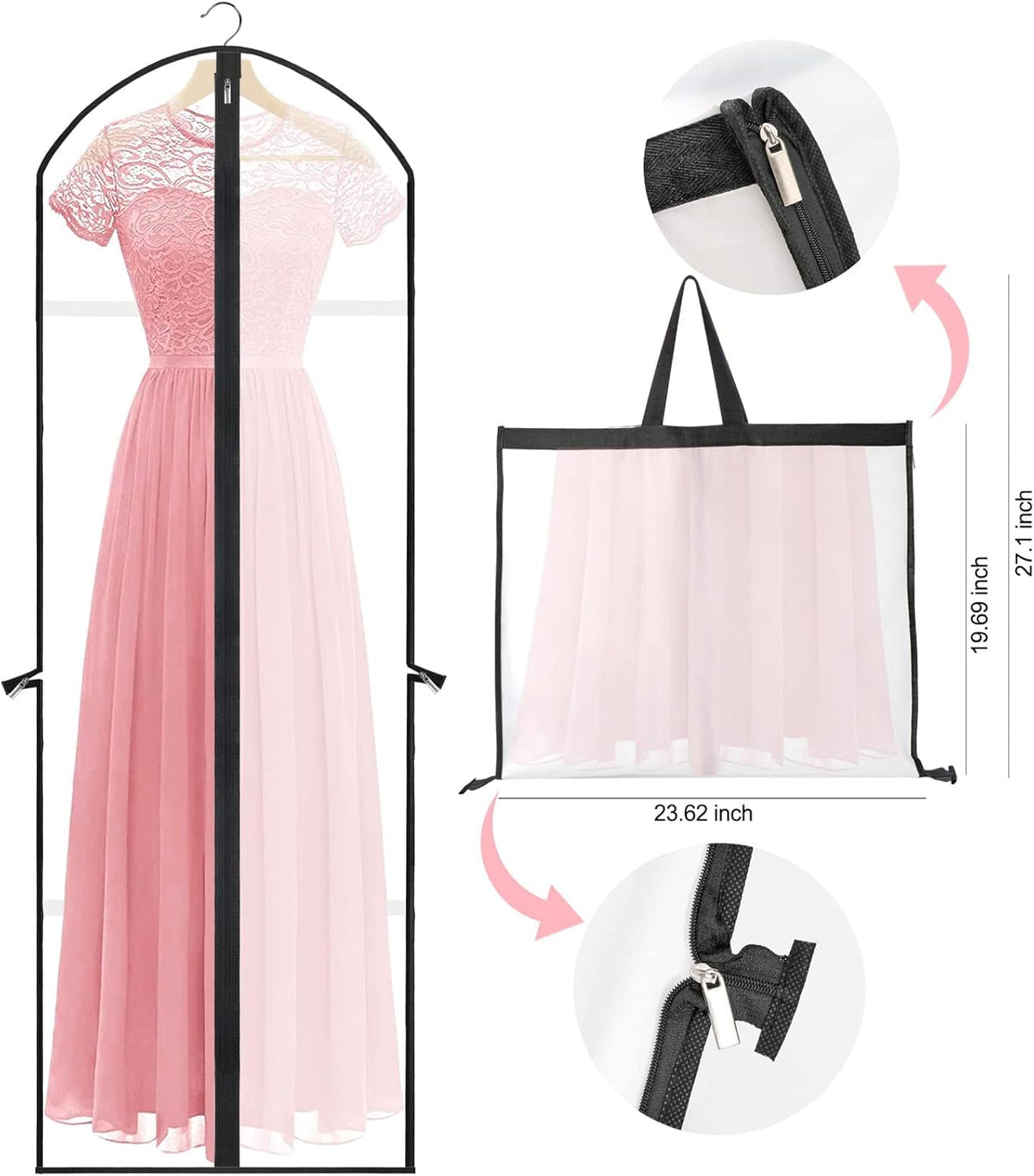 Extra-Long Dress & Gown Garment Bag – 71" (180.34 cm) Protective Covers with Handles