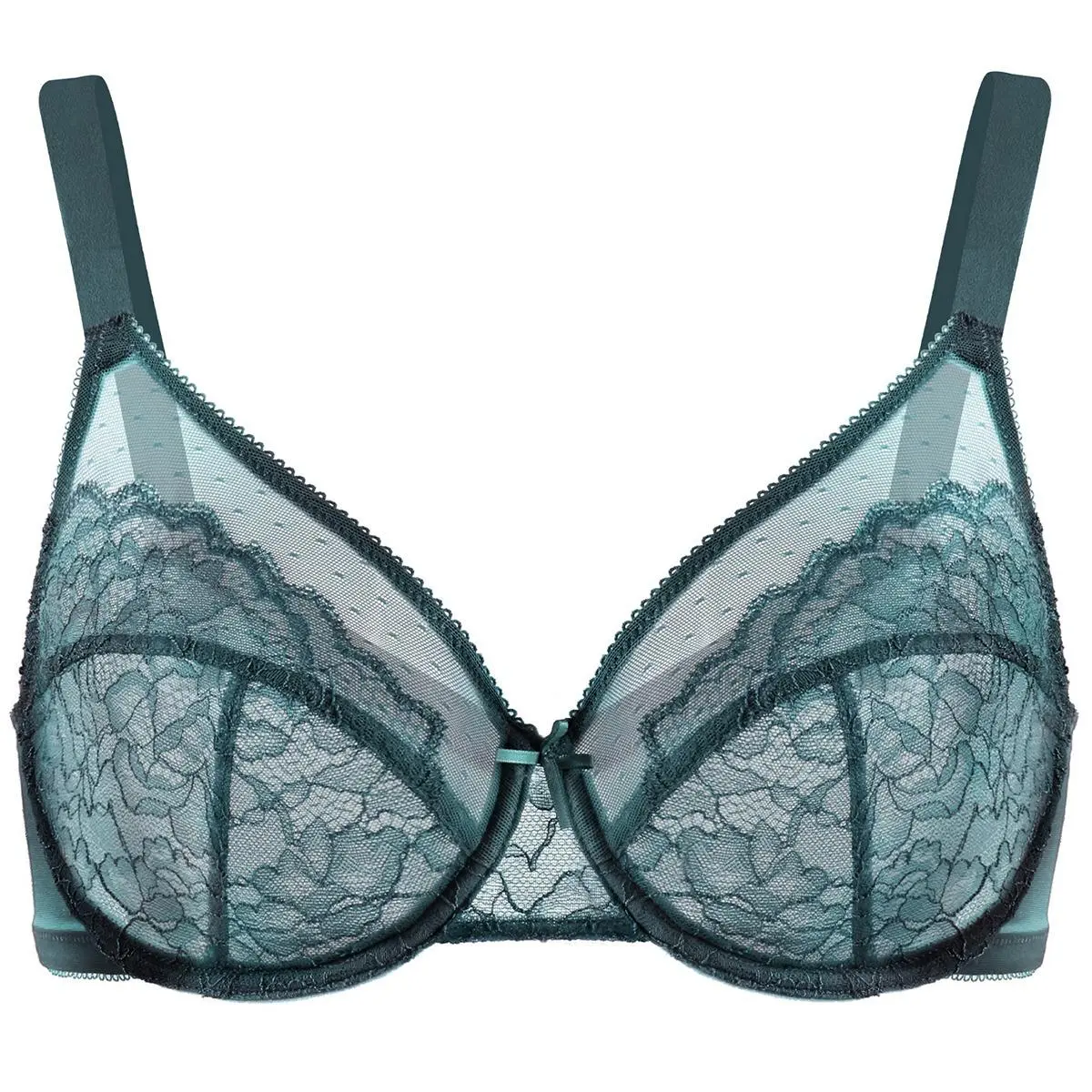 Enchante Floral Lace Plus Size Underwire Unlined Unpadded Minimizer Full Coverage Bra Women's Wear Comfortable Breathable Mesh Cup