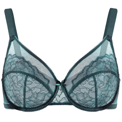 Enchante Floral Lace Plus Size Underwire Unlined Unpadded Minimizer Full Coverage Bra Women's Wear Comfortable Breathable Mesh Cup