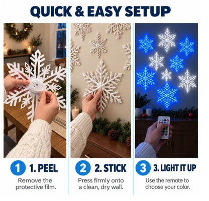 LED Snowflake Wall Lights | 3D Christmas Snowflake Décor with Blue & White Glow, Remote Control & Magical Indoor Holiday Atmosphere