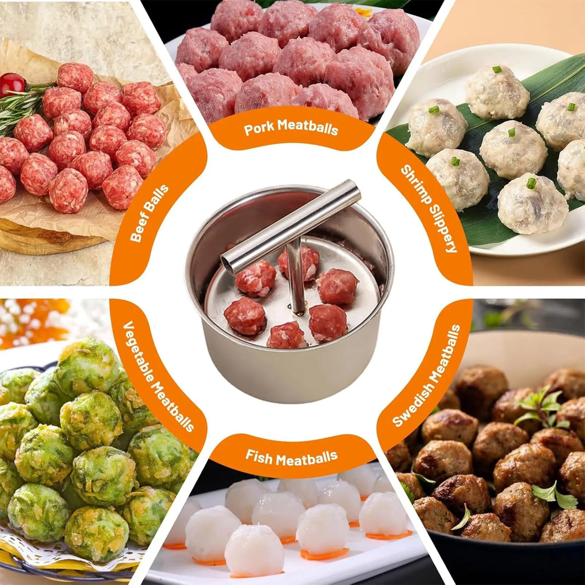 Stainless Steel Meatball Maker with 6 Holes for Quick DIY Meatballs