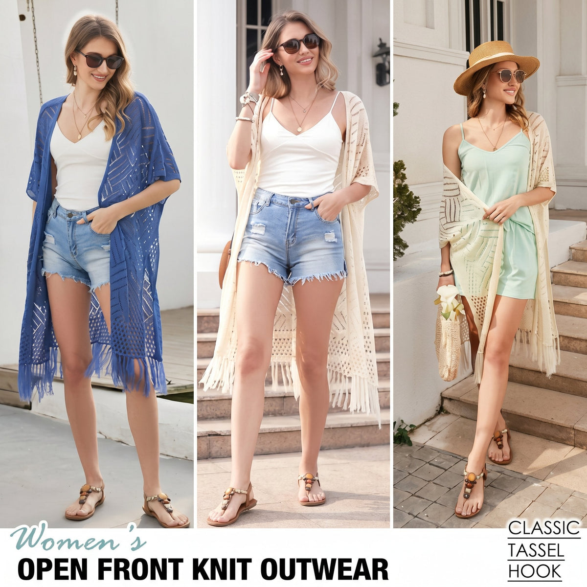 2026 Women’s Lightweight Knit Cardigan – Oversized Open Front, Hollow-Out Crochet Tassel Kimono Sweater for Spring & Summer