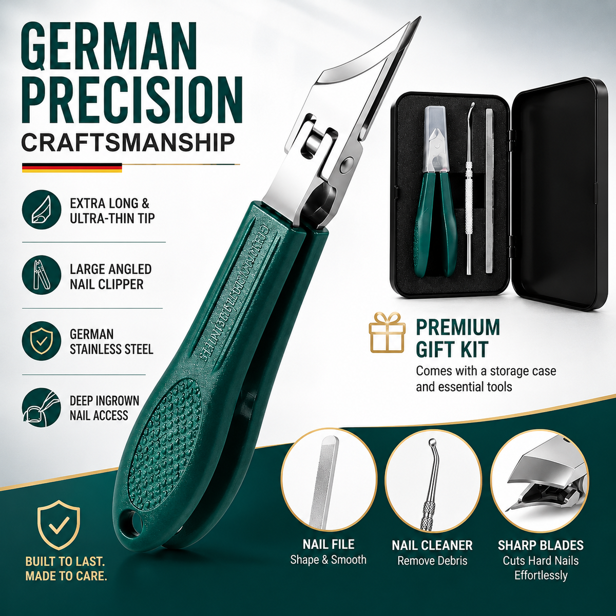 Eagle Beak Beveled Nail Clippers | Premium 3-Piece Grooming Kit