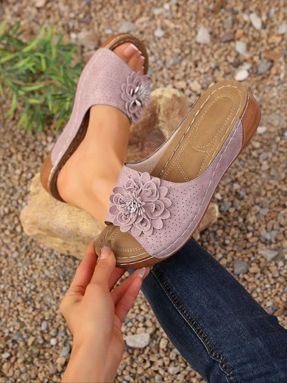 Women's Floral Wedge Sandals – Platform, Slip-On