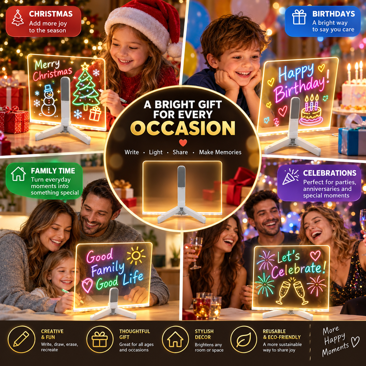 Creative Rewritable Acrylic LED Message Board (set come with 7 Pens)