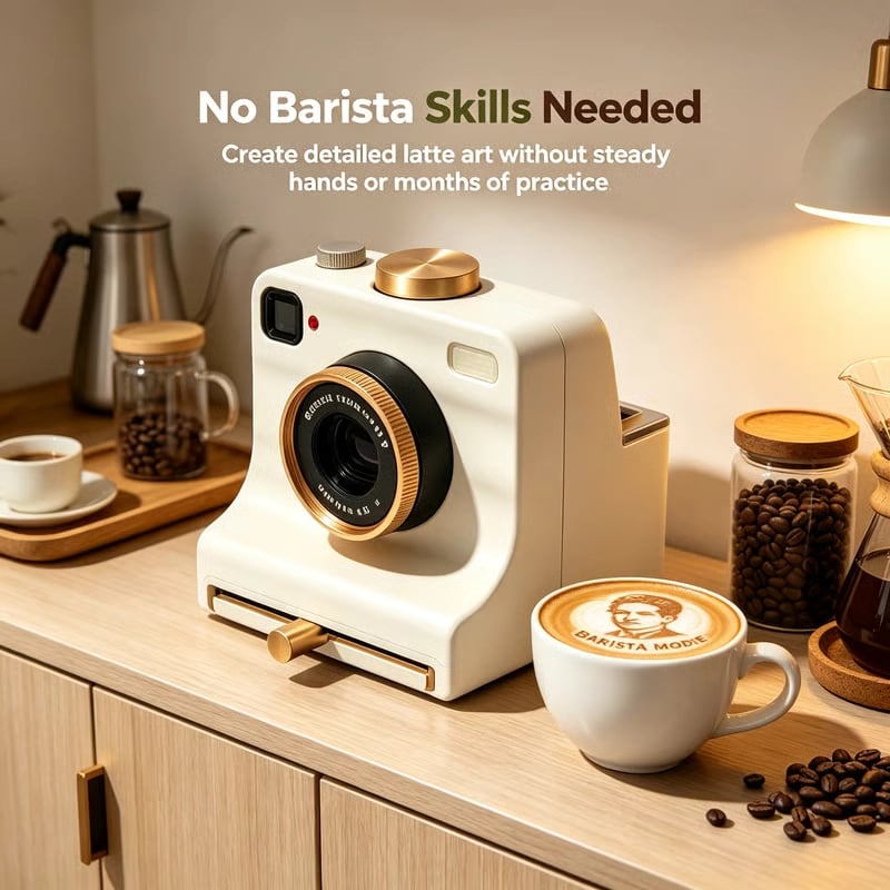 Instant Latte Art Creator | Latte Art with 30 Stencils | One‑Press Coffee Foam Pattern Maker for Home Barista