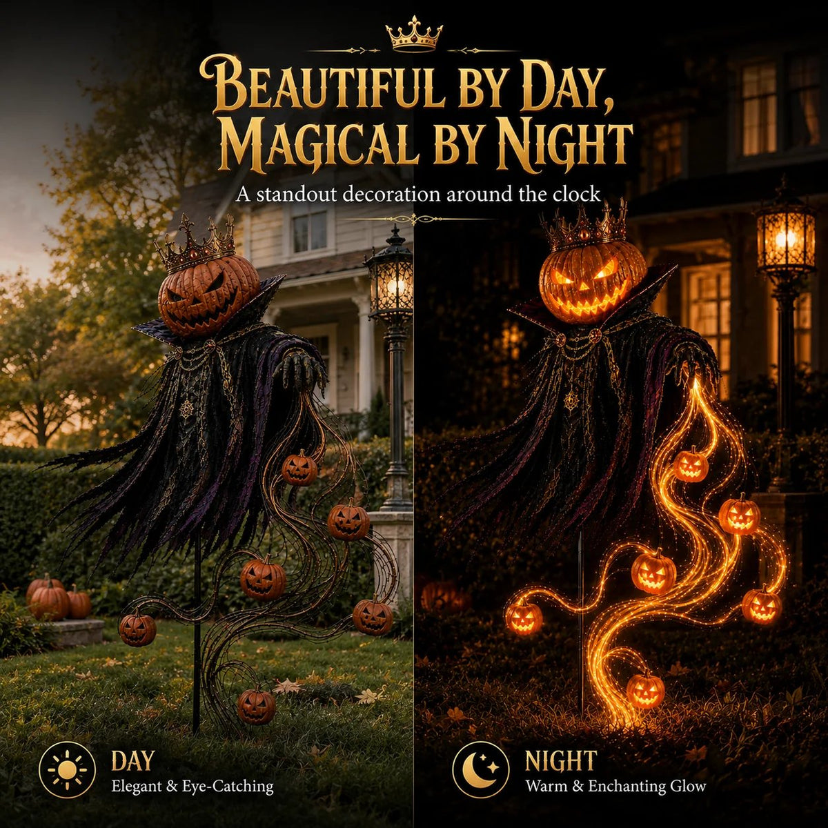 Pumpkin King Halloween Yard Decor|Solar Operated Day‐Night Ornament For Garden