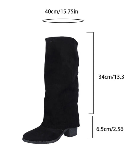 Women's Mid-Calf Boots – Round Toe, Low Heel