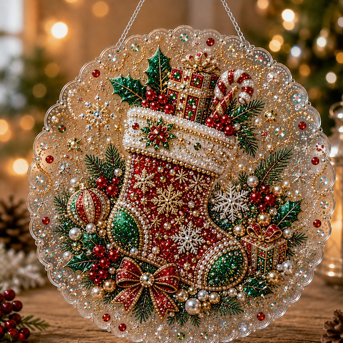Premium Christmas Pearl Diamond Art Ornament Kit | DIY Holiday Hanging Decor