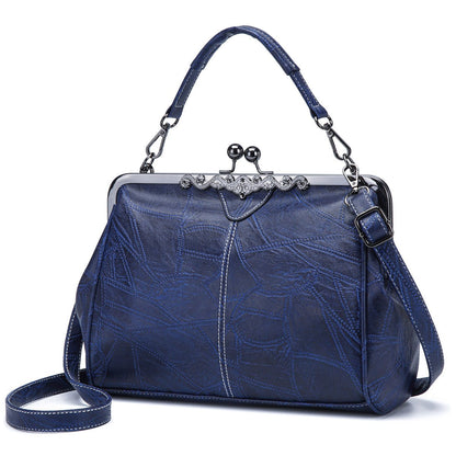 2026 New Elegant Waterproof Women’s Leather Kiss-Lock Tote Handbag
