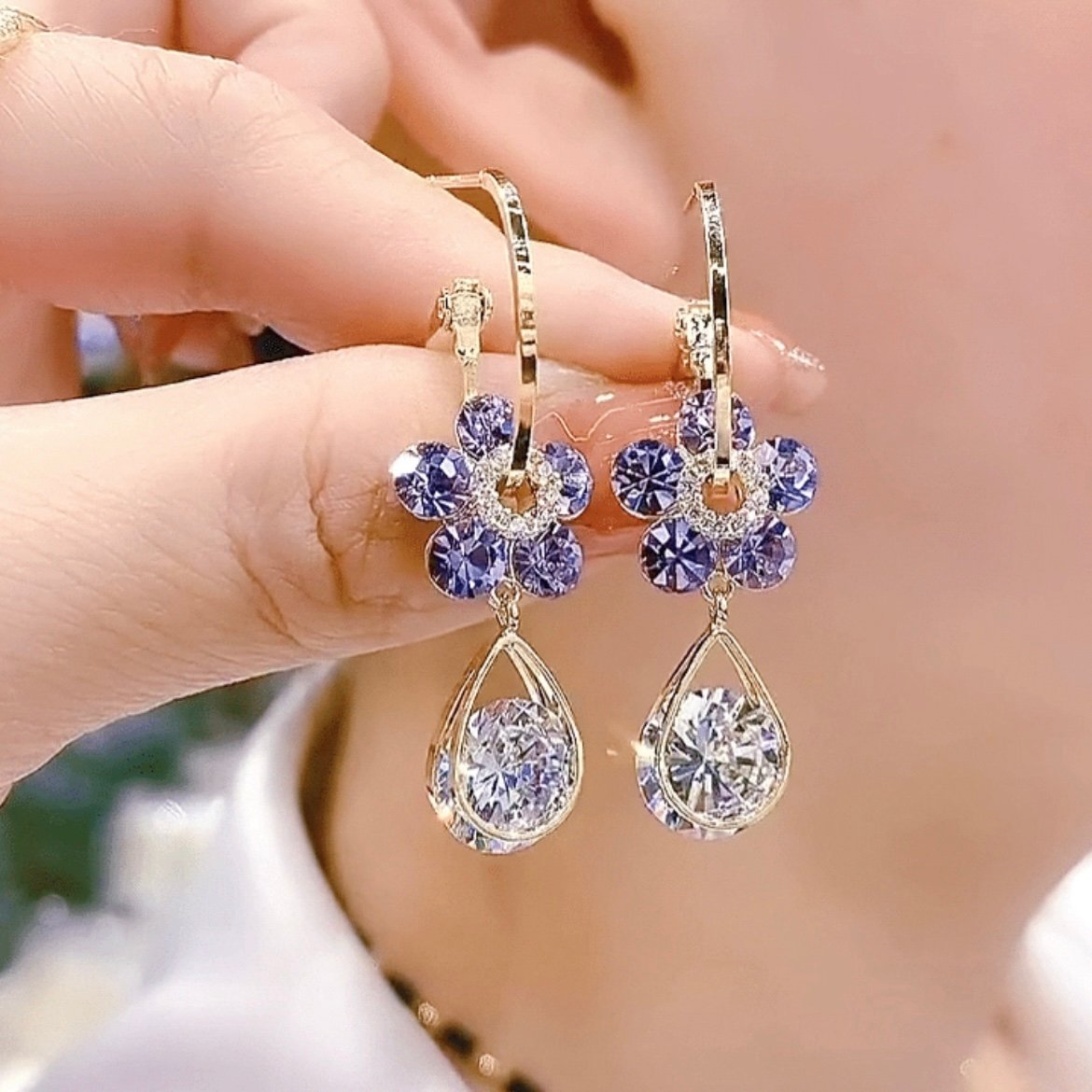 Floral Crystal Drop Earrings