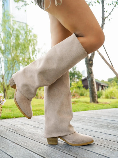 Women's Mid-Calf Boots – Round Toe, Low Heel